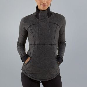 LULULEMON Base Runner 1/2 Zip Heathered Herringbone Heathered Black SIZE 4 New